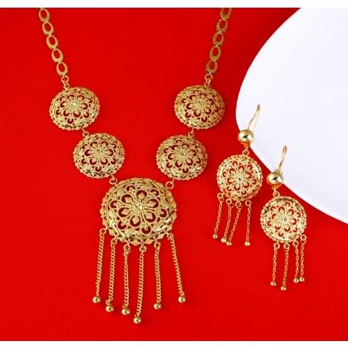 Dubai Women Wedding Necklace Earrings Jewelry Set 22k Gold African Eritrea Ethiopian Arabic Oman Wedding Set