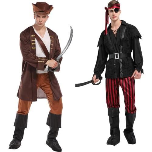 Halloween Costume For Men Adult Pirate Captain Jack With Hat Pirates of The Caribbeanboy Cosplay Female Dress Up
