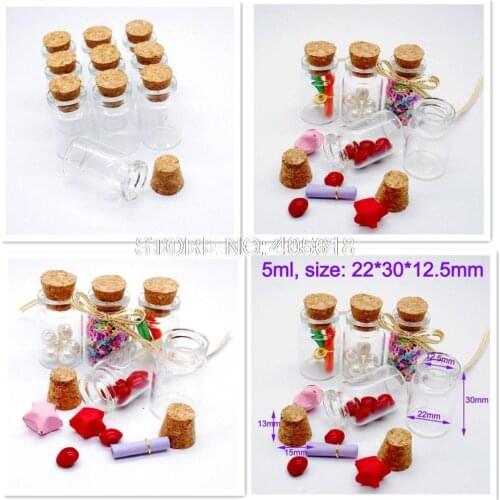 HOT !!! 5ml 20pcs Mini Small Transparent Glass Bottles with Cork for Weddings Home Decoration