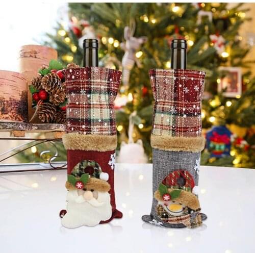 Burlap Snowflake Santa Wine Bottle Set Wine Bottle Bag Fabric Decorative Champagne Cover Christmas Decoration DIY Decoration
