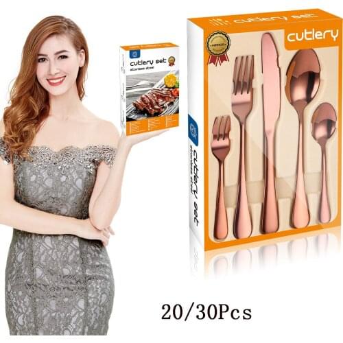 20/30Pcs Stainless Steel Cutlery Set Luxurious High-end Dinnerware Set Knife Fork Spoon Tableware Household Kitchen Tools