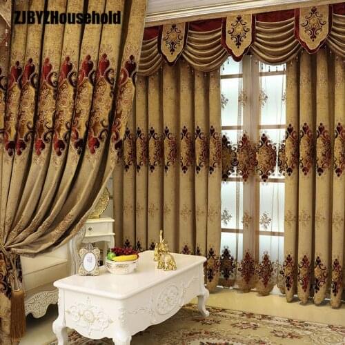 New European Style Curtain Fabric Embroidery Curtains for Living Dining Room Bedroom Valance