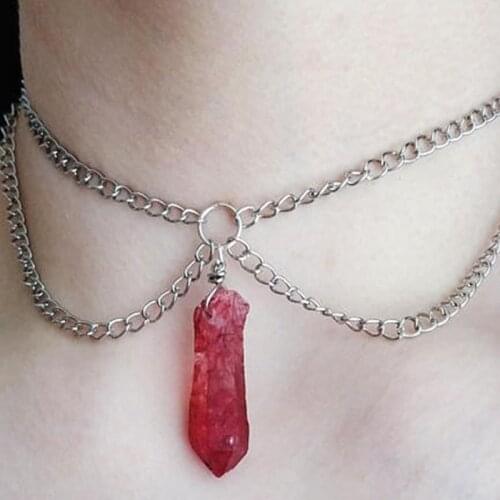 Red crystal point choker - crystal necklace - raw crystal necklace - gothic necklace