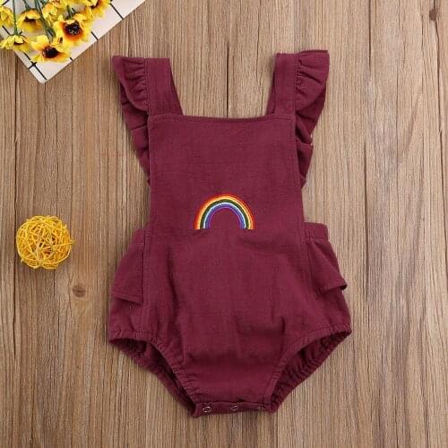 Pudcoco Newborn Baby Boy Girl Clothes Solid Color Sleeveless Ruffle Rainbow Romper Jumpsuit One-Piece Outfit Cotton Clothes