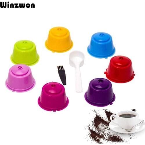 7Pcs/set Colorful Reusable Dolce Gusto Empty Coffee Capsule With Spoon Brush Coffee Filter Cup For Nescafe Dolce Gusto Machine