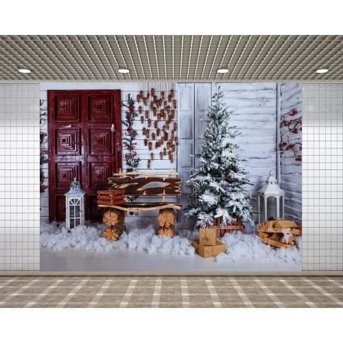 Lyavshi Christmas Backdrop Wooden Wall Door Xmas Trees Photography Background Party Banner Child Kids Baby Portrait Shoot