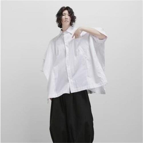 2021 summer large new mens solid color short sleeve shirt loose casual two white shirts