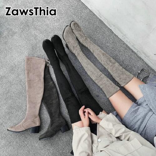 ZawsThia good quality over the knee long stretch boots chunky high heels women thigh high boots socks booties overknee boots