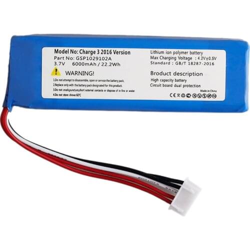 Replacement 6000MAh Li-Polymer Battery Bateria GSP1029102A for JBL Charge 3 2016 Version