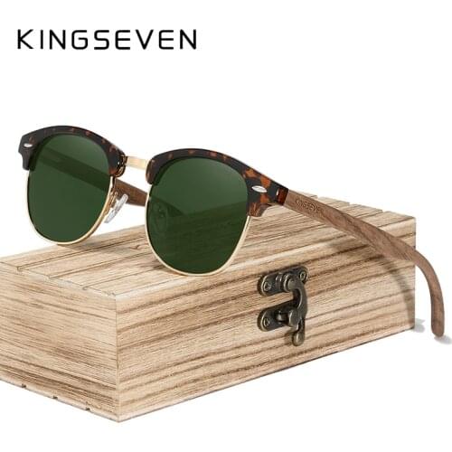 KINGSEVEN Retro Fashion Style Handmade Black Walnut Wooden Sunglasses Men Women 100%Polarized UV400 Lens Semi-Rimless Eyewear