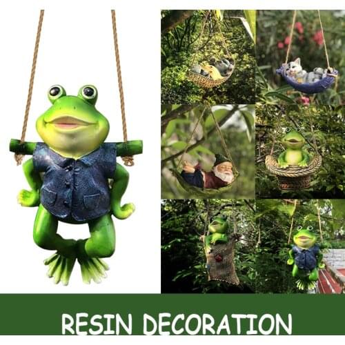 Animal Garden Statue Resin Hanging Frog Gnome Cat Ornament Summer Outdoor Landscape Window Pendant Miniaturas De Resina