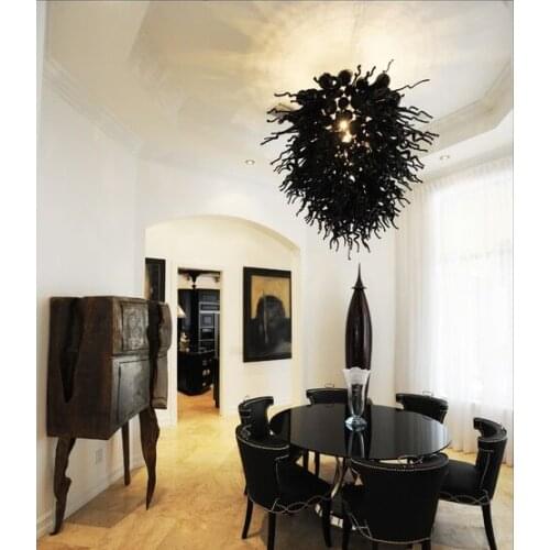 Victorian Home Lighting 100% Mouth Blown Borosilicate Chihully Style Black Murano Glass Chandelier