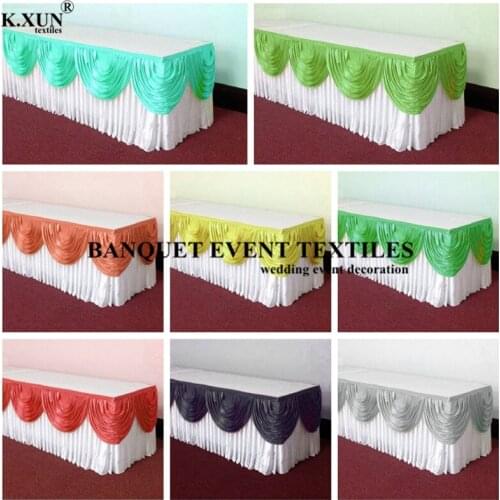 Banquet Wedding Ice Silk Table Skirt \ Table Cloth Skirting With Valance Swag Drape Decoration
