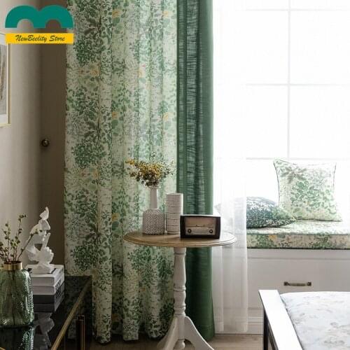 American Style Printed Curtains for Living Room Plants Flowers Cotton and Linen Bedroom Window Wholesale Customized Drapes