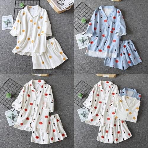 Womens Summer Pajamas Short-sleeved 100% Cotton Short-sleeved Shorts Two-piece Spring and Summer Home Service Thin Section