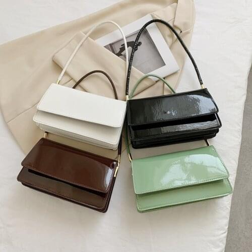 Womens Bag Fashion Patent PU Leather Solid Color Shoulder Underarm Bags for Women 2021 Casual Ladies Small Shopper Handbags