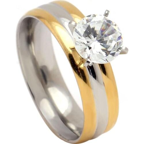Hot sale fashion stainless steel wedding ring engagement women jewelry in stock CZ Crystal free shipping