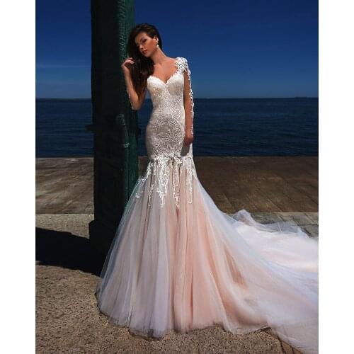 Vestido De Novia Sirena Long Sleeve Mermaid Wedding Dress Illusion Back Luxury Trouwjurk O-Neck Princess Robe De Mariee