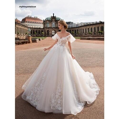 Sweetheart V-neck bridal dress 3D Flower Princess Dress applique lace Tulle sexy backless long milky white wedding dress New 202