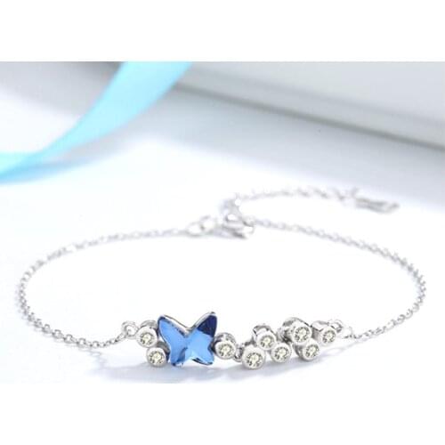 925 Sterling Silver Blue Crystal Butterfly Necklace Womens Jewelry Love Memory Wedding Valentines Day Gift for Women
