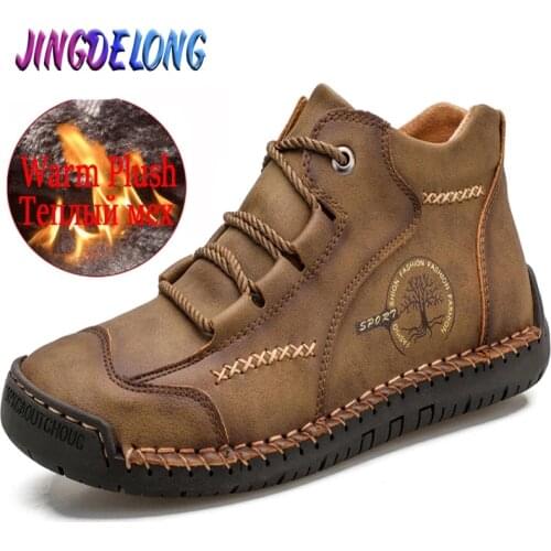 Winter Mens Boots Warm Fur Genuine Leather Mens Snow Boots Waterproof Mens Ankle Boots Winter Outdoor Mens Motorcycle Boots