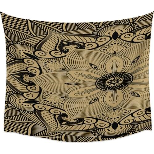 Mandala Pattern Golden Black Wall Tapestry Cover Beach Towel Home Decoration Wall Hanging for Bedroom Living Room