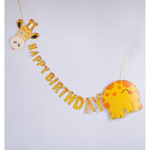1 set happy birthday giraffe paper banner hanging diy party decor bunting supplies