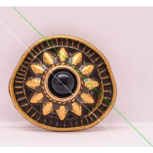 10Pcs 19*18mm Vintage Brass Sun Flower Black Turquoise Conchos for DIY Leathercraft Wallet Purse Leather case Keyring Decor