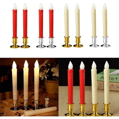 2 Set Wedding LED Candles Pillar Tea Light Church Candles Stand Flameless Votive Long Candles for Home Cafe Bar Decor