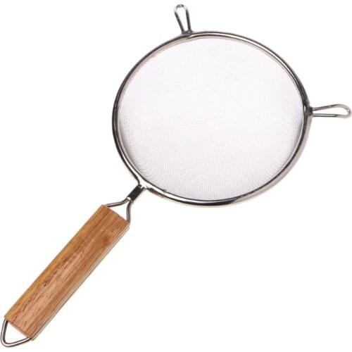 2021 Stainless Steel Double Mesh Strainer Colander Sieve Sifter Wooden Handle 5 Size