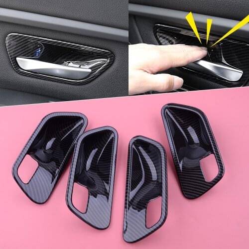 4pcs Interior Door Handle Bowl Cover Trim Carbon Fiber Black Fit For BMW 3 Series F30 2013 2014 2015 2016 2017 2018