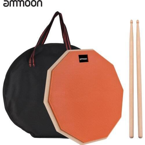 Ammoon 12 Inch Drum Practice Pad Mute Drum Pad Rubber Wooden Dumb Drum with DrumStick Carry Bag for Percussion Instrument Parts