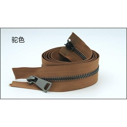 Free shipping 2pcs/lot 120cm camel 5# metal copper zipper gun black teeth high-grade leather down jacket double head zipper