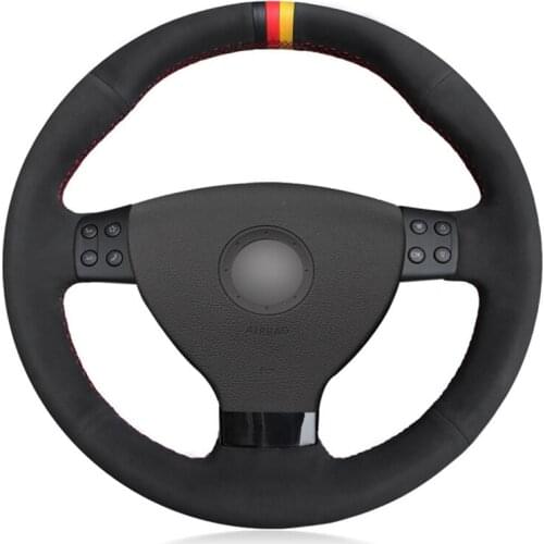 Car Steering Wheel Covers Hand-Stitched Soft Black Genuine Leather Suede For Volkswagen VW EOS MK5 2005 2006 2008