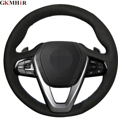DIY Hand-stitched Black Suede Car Steering Wheel Cover For BMW G20 G30 G31 530i 540i 530e G32 G11 G12 X3 X4 X5 X7 2017 2018 2019
