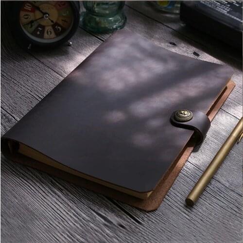 Crazy Horse Leather Diary A4 Vintage Retro Notebook Travel Binder Notepad with Hook Kraft Paper Sketchbook