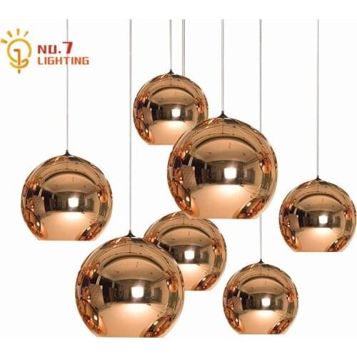Designer Silver Gold Lustre Mirror Glass Ball Pendant Lights LED E27 Hanging Luminaire Lamparas Living Room Decoration Kitchen