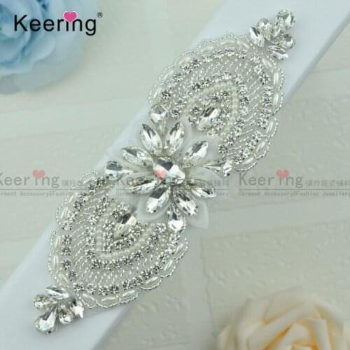 Keering Fashion Handmade Flower Beaded Pearl Rhinestone Applique WRA-877
