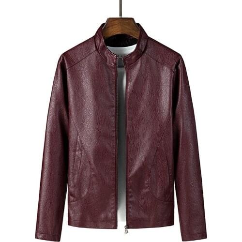 Leather jacket men spring autumn trend stand collar slim PU motorcycle Outerwear thin Long Sleeve solid Coats Plus Size 5XL