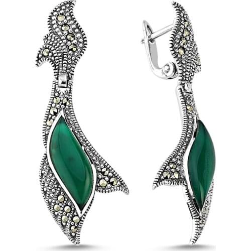 KUTAYDAN Marcasite & Natural Stone Earrings 925 Sterling Silver