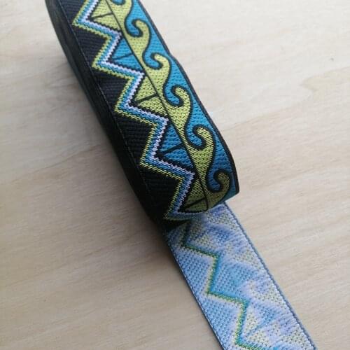 3.3cm 33mm 1-3/8' Turquoise Zigzag Wave Black Yellow Ethnic Miao Symbol Ribbon Costume Laciness National Jacquard Webbing Lace