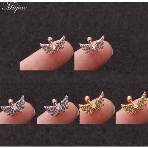 Miqiao 2pcs Hot Selling Wild Zircon Angel Wings Straight Rod Ear Bone Piercing Jewelry