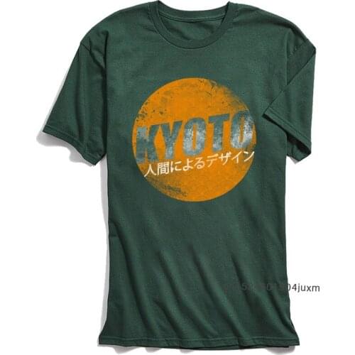 KYOTO Print T-shirt Man Green Vintage Tshirt Summer 100% Cotton O-Neck Mens Tops T Shirt Letter Tees Wholesale Military Japan