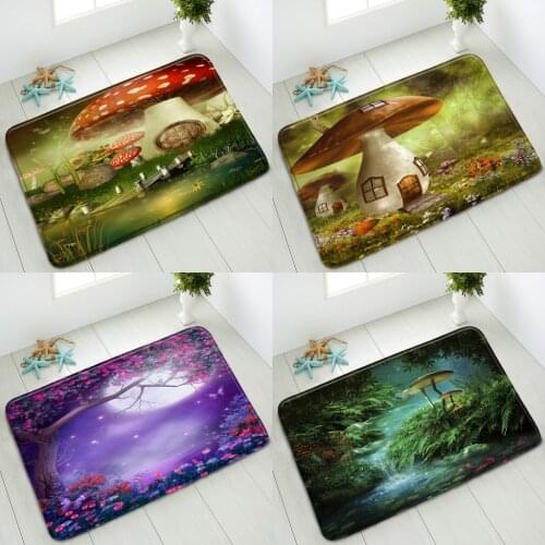 Dream Mushroom House Non-Slip Bathroom Mat Flower Vine Green Plant Bedroom Kitchen Doormat Absorbent Carpet Washable Floor Mat