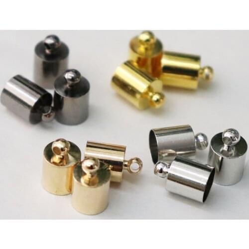 50pcs/lot 6*10mm Gold Rhodium Copper Necklace Bracelet Leather Cord End Caps Tassel Crimp End Connector for DIY Jewelry Findings