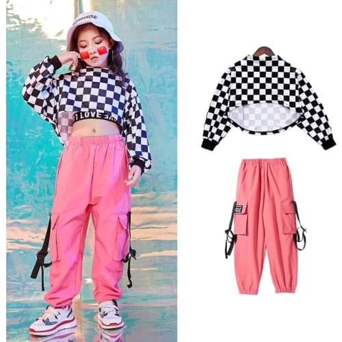 Teen Girls Clothing Cheerleader Uniform Stage Costume Pink Rave Outfit Hip Hop Dancewear Jazz Dance Outfit Casual Pants DL7711