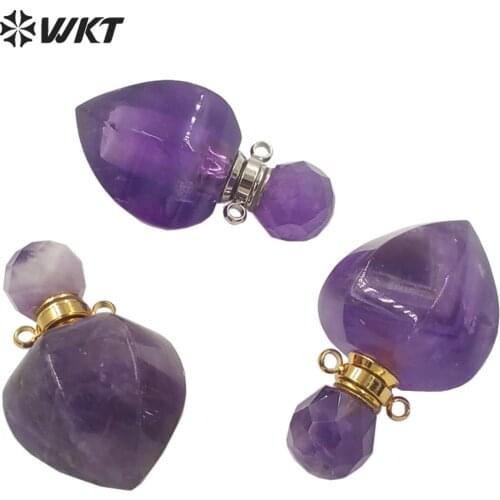 WT-P1635 Wholesale natural amethysts stone heart perfume bottle pendant for necklace women drop shape stone bottle
