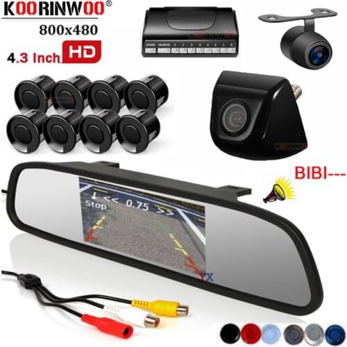 Koorinwoo Full Kit Car Video Parking Sensors 8 Front + Back Car Reverse Camera With Car Display Car Detector Blind Spot Security