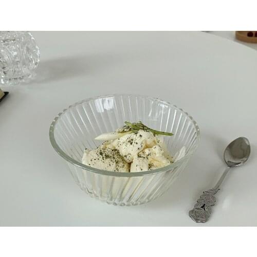 CuteLife Nordic Transparent Twill Glass Bowl Decoration Home Salad Snack Fruit Mixing Bowl Kitchen Breakfast Ice Cream Nut Bowl