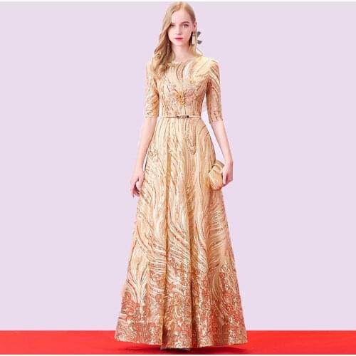 SexyChinese Style Evening Dress Slim Illusion Zipper Sequins Appliques Dress Improved Cheongsam Vestidos Chinese Dress